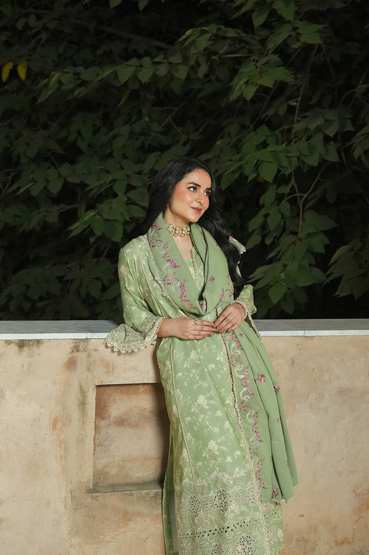 green 3 piece stitched dress