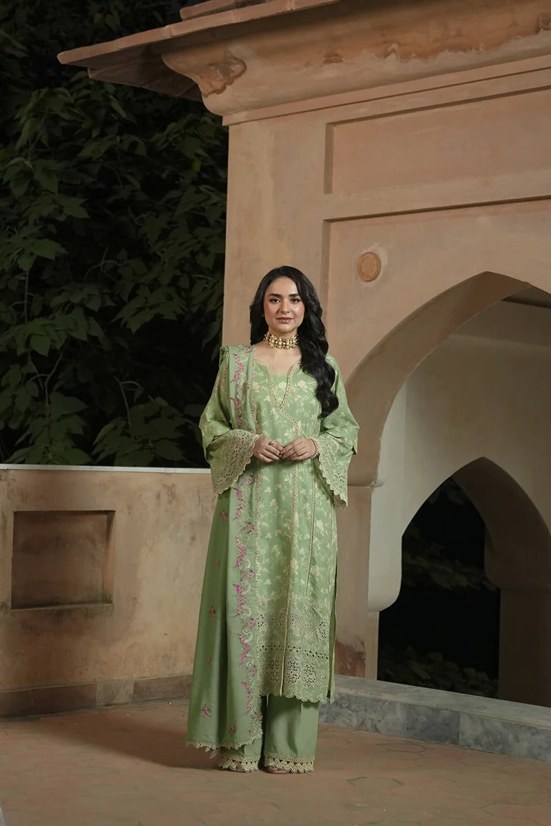 green 3 piece stitched dress