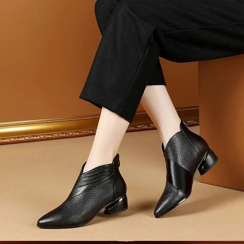 Office low heels leather ankle boots