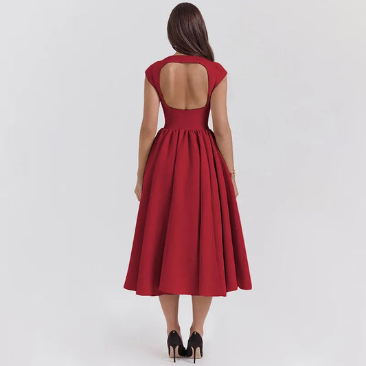 2025 Spring New Women's Clothing Fashion Temperament Sexy Backless Waist Slim Solid Color Dress Vestidos Femininos Frete Grátis