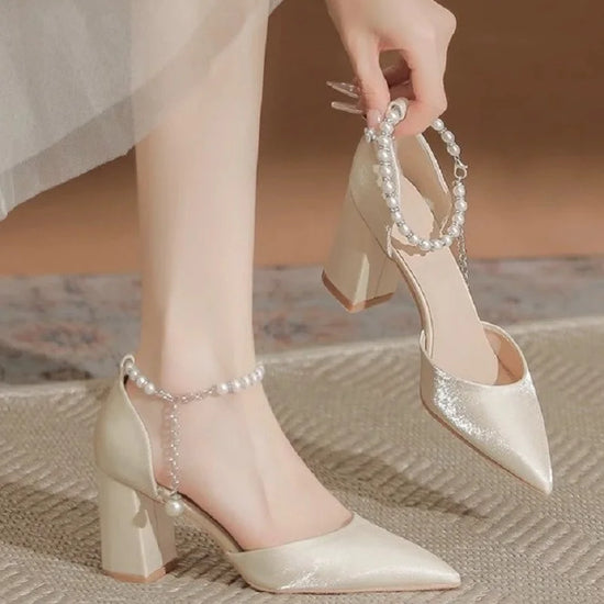 Pearl-Embellished Satin Bridal Heels
