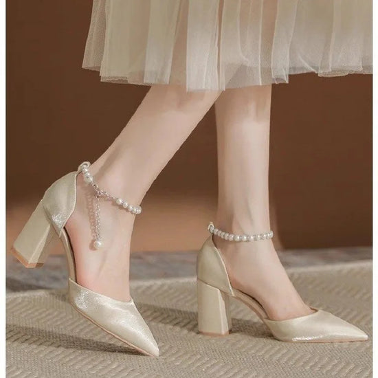 Pearl-Embellished Satin Bridal Heels