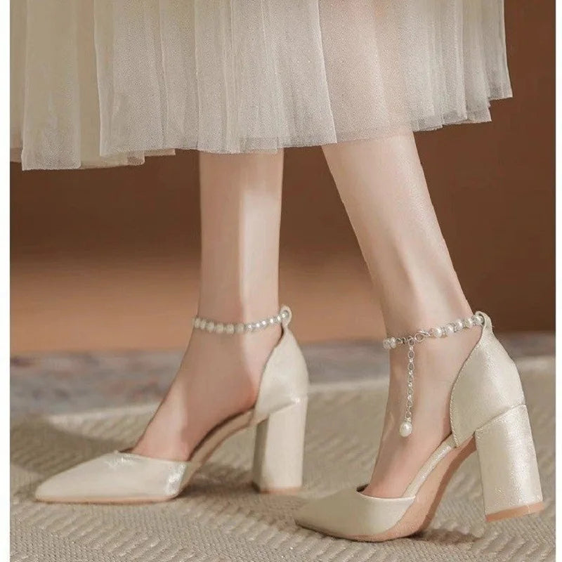 Pearl-Embellished Satin Bridal Heels