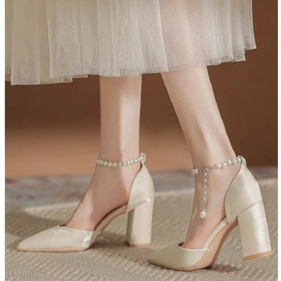 Pearl-Embellished Satin Bridal Heels