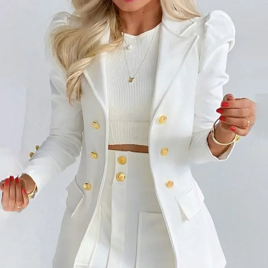 Elegant Mini Dress For Women 2022 Spring Solid Color Long Sleeve Small Suit Casual Fashionable Commuting Skirt Set