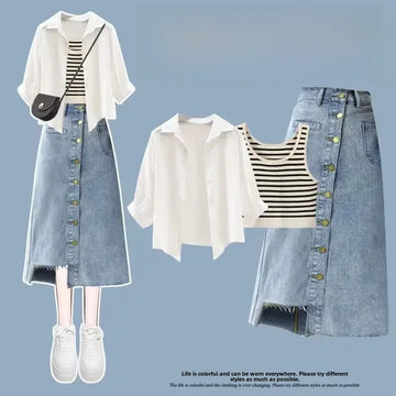 Denim skirt one-piece