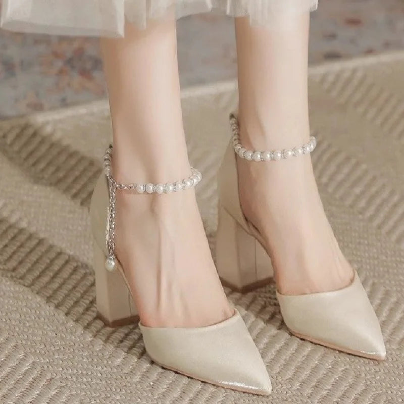 Pearl-Embellished Satin Bridal Heels