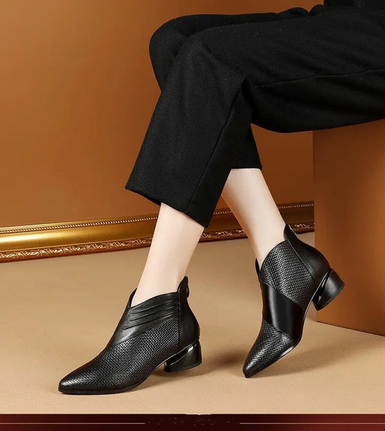 Office low heels leather ankle boots