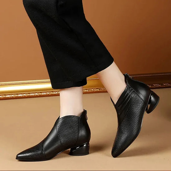Office low heels leather ankle boots