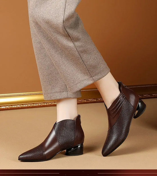 Office low heels leather ankle boots