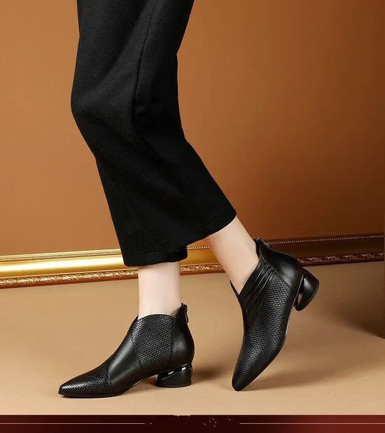 Office low heels leather ankle boots
