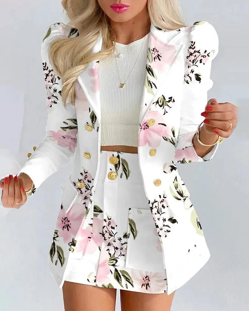 Elegant Mini Dress For Women 2022 Spring Solid Color Long Sleeve Small Suit Casual Fashionable Commuting Skirt Set