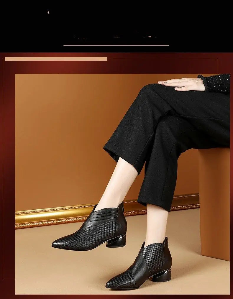 Office low heels leather ankle boots