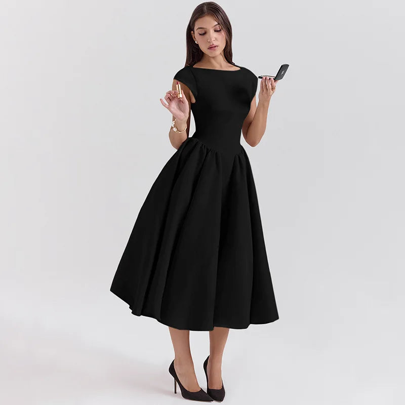 2025 Spring New Women's Clothing Fashion Temperament Sexy Backless Waist Slim Solid Color Dress Vestidos Femininos Frete Grátis