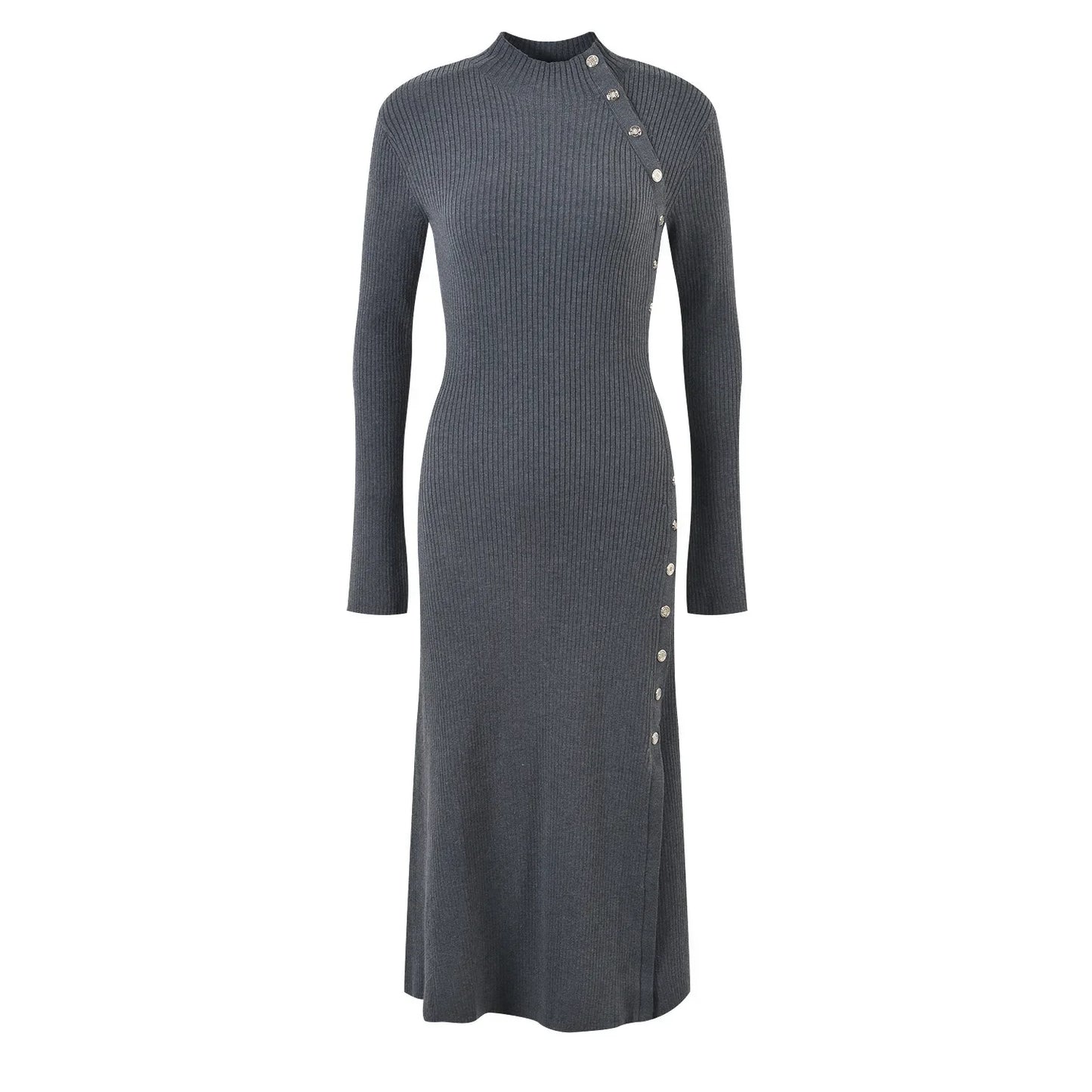 French Style Niche Long Sleeved Waist Bag Button Up Dress for Winter Paired with A Coat and A Slim Fit Over The Knee Vestidos