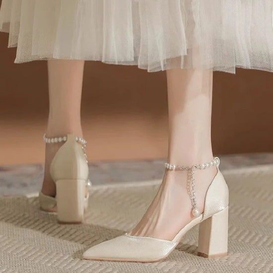 Pearl-Embellished Satin Bridal Heels