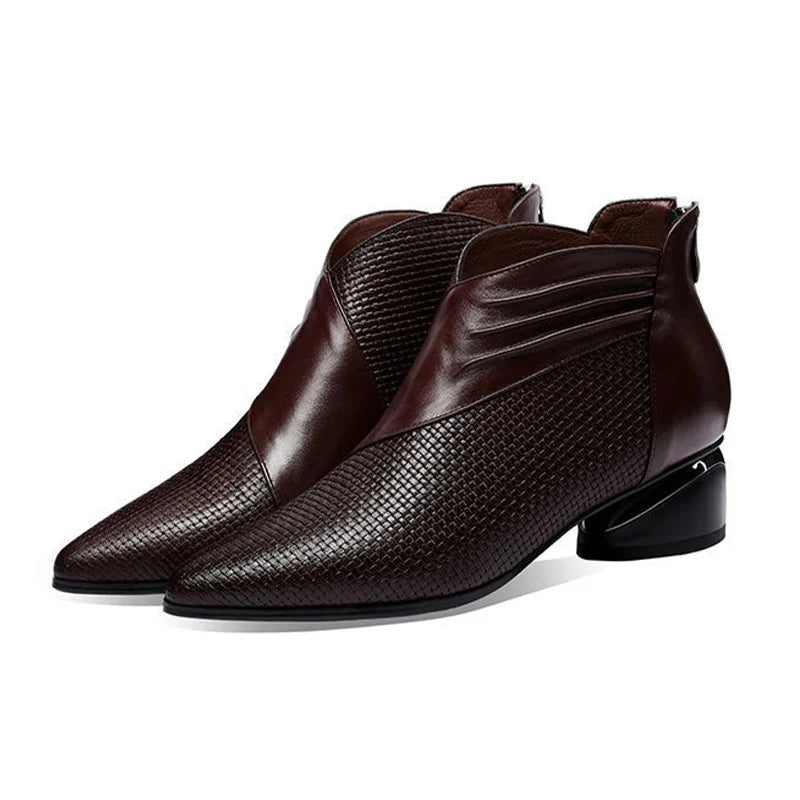 Office low heels leather ankle boots