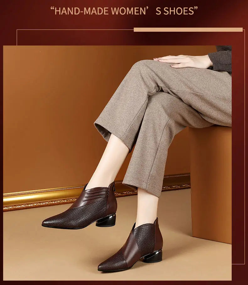 Office low heels leather ankle boots