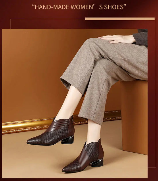 Office low heels leather ankle boots