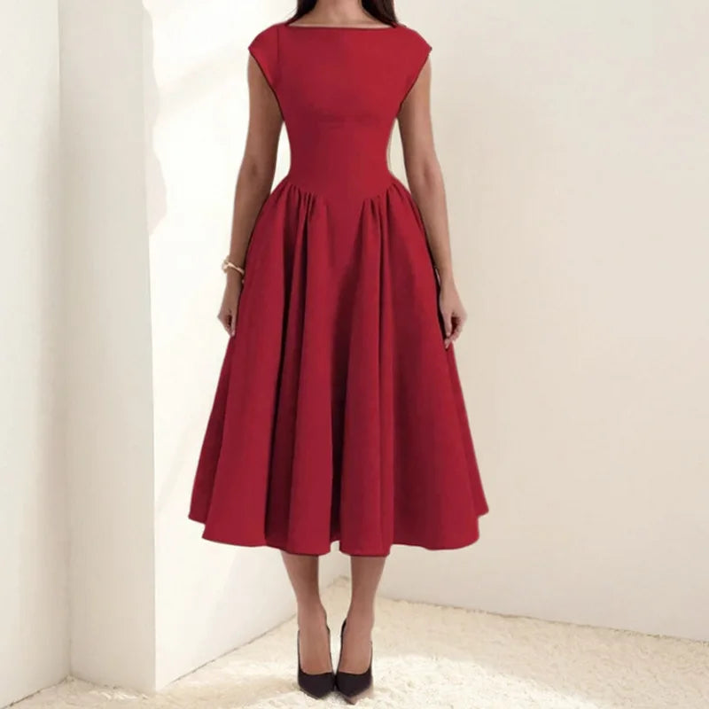 2025 Spring New Women's Clothing Fashion Temperament Sexy Backless Waist Slim Solid Color Dress Vestidos Femininos Frete Grátis