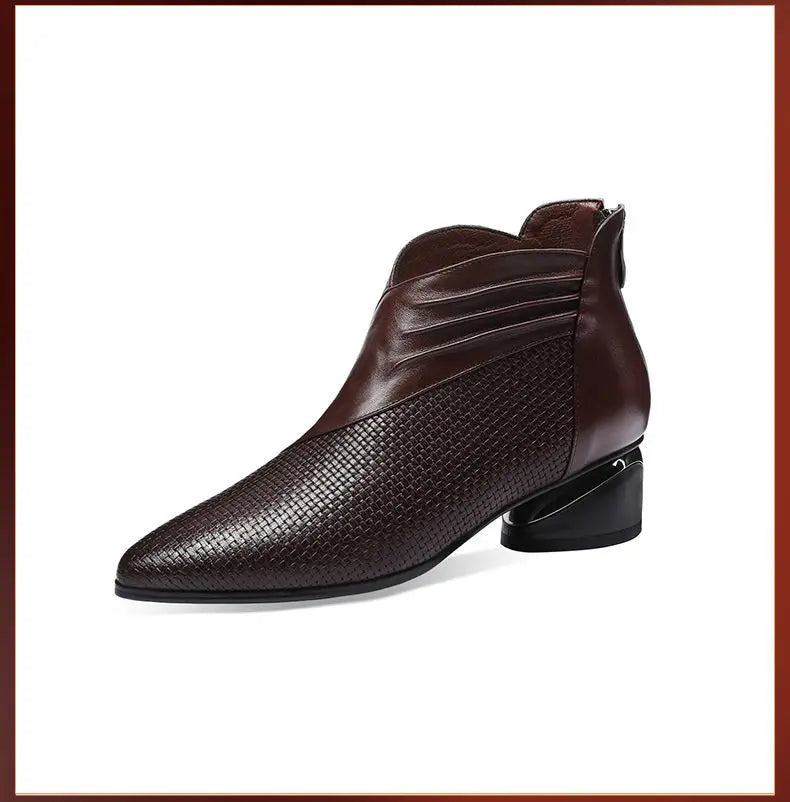 Office low heels leather ankle boots