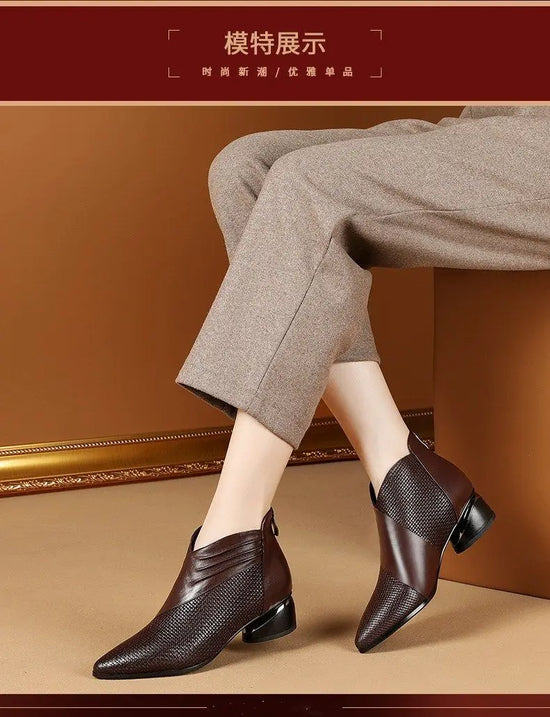 Office low heels leather ankle boots