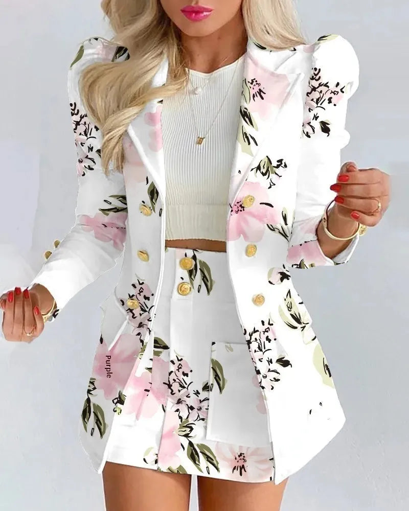 Elegant Mini Dress For Women 2022 Spring Solid Color Long Sleeve Small Suit Casual Fashionable Commuting Skirt Set