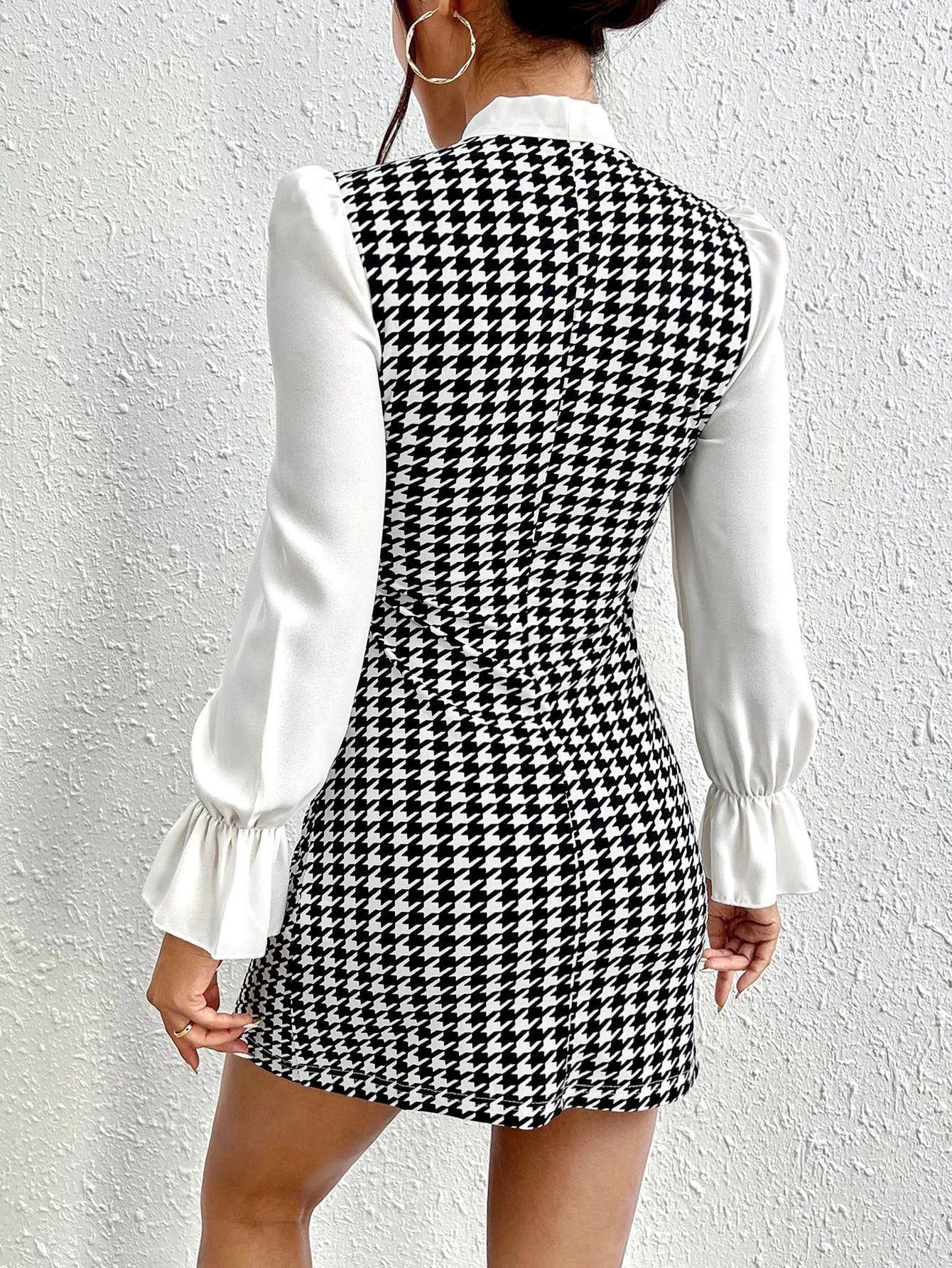 Sexy Temperament New Color Contrast Print Casual Summer Bow Tie Slim Long-sleeved Dress
