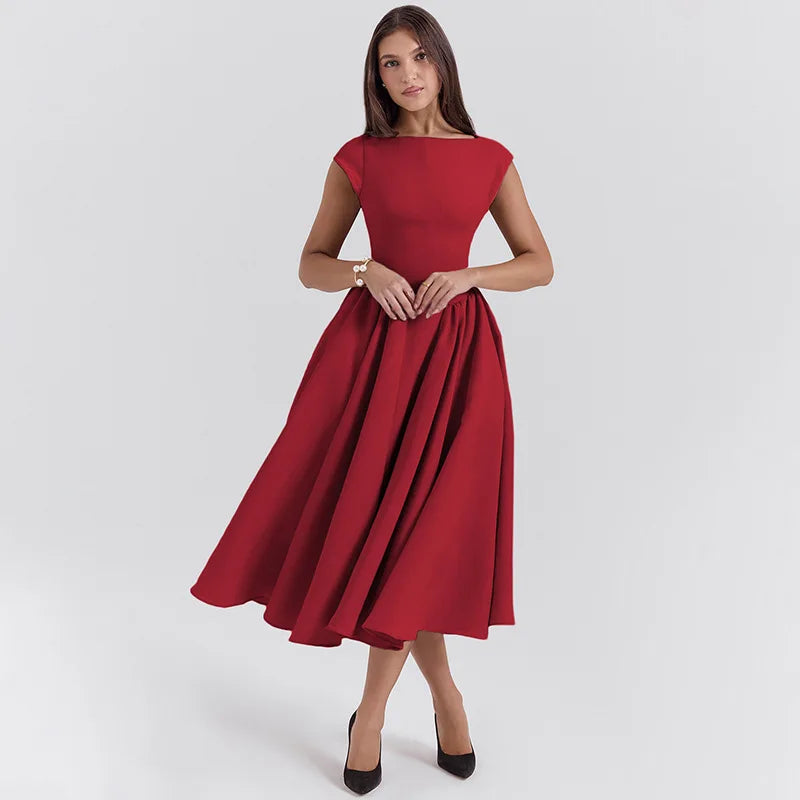 2025 Spring New Women's Clothing Fashion Temperament Sexy Backless Waist Slim Solid Color Dress Vestidos Femininos Frete Grátis