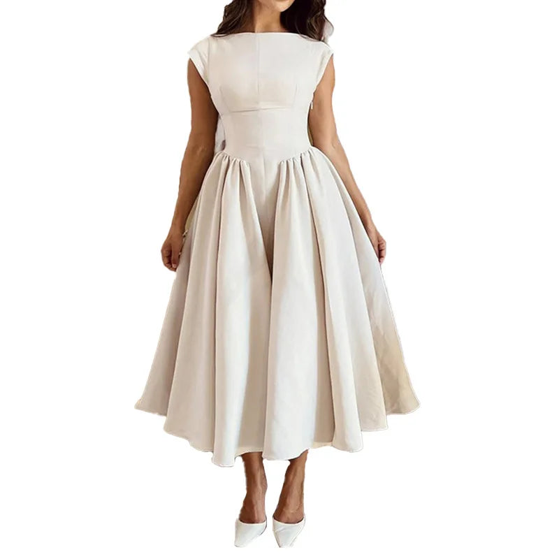 2025 Spring New Women's Clothing Fashion Temperament Sexy Backless Waist Slim Solid Color Dress Vestidos Femininos Frete Grátis